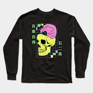 Great Wave Off Kaganawa Retrowave Aesthetic Long Sleeve T-Shirt